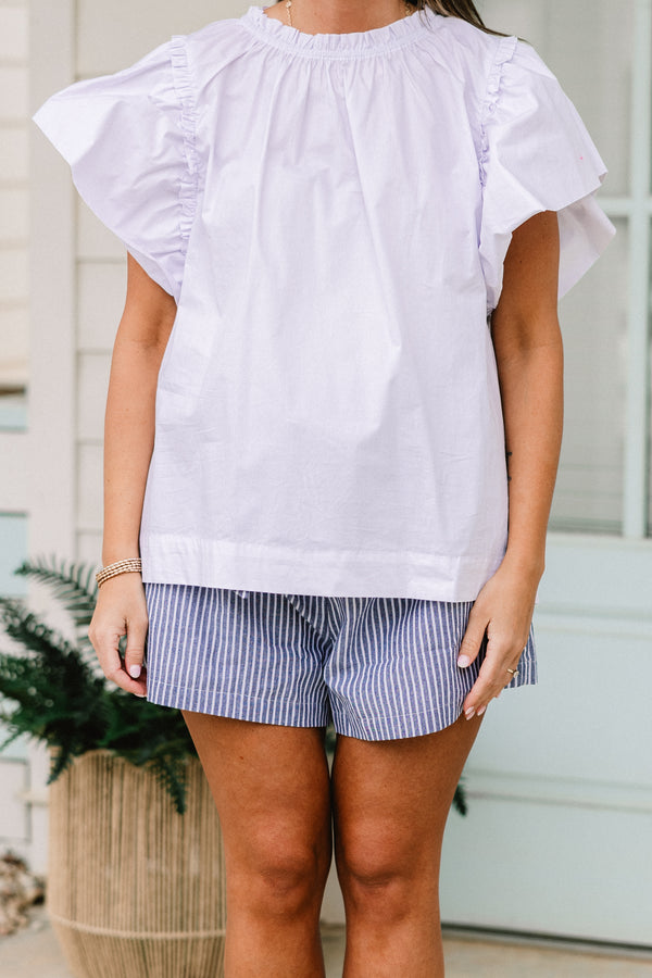 Chic Soul plus size clothing, short-puffed-sleeve white top with a ruffled mock-neck