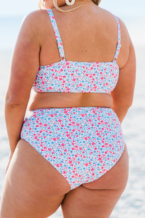 Chic Soul plus size clothing, high waisted white floral printed swim bottoms