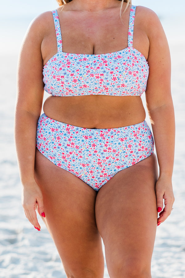Chic Soul plus size clothing, high waisted white floral printed swim bottoms