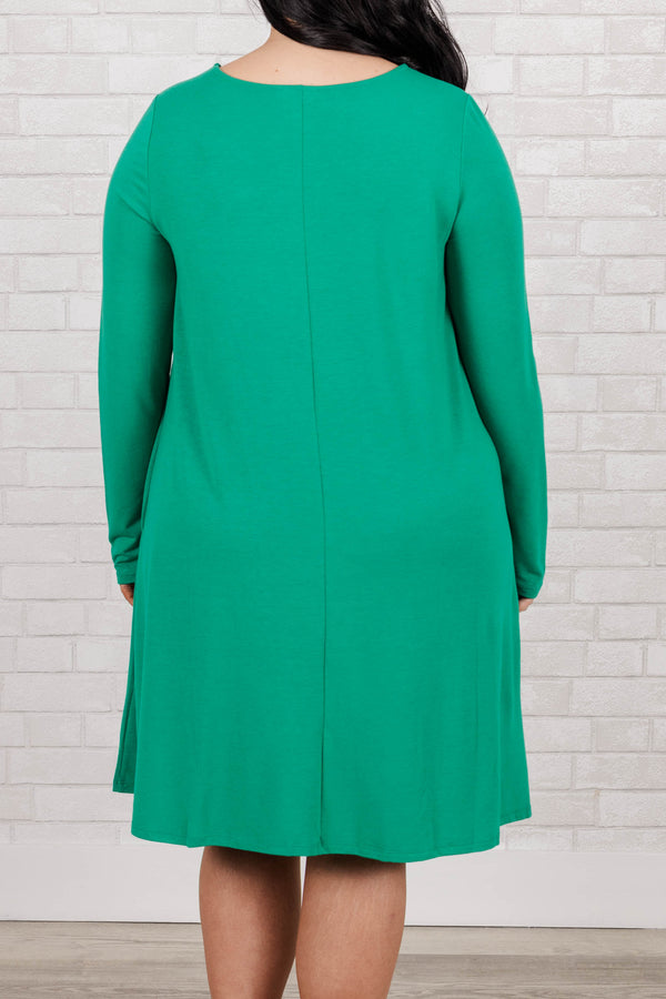 Chic Soul plus size clothing, kelly green solid dress with long sleeves
