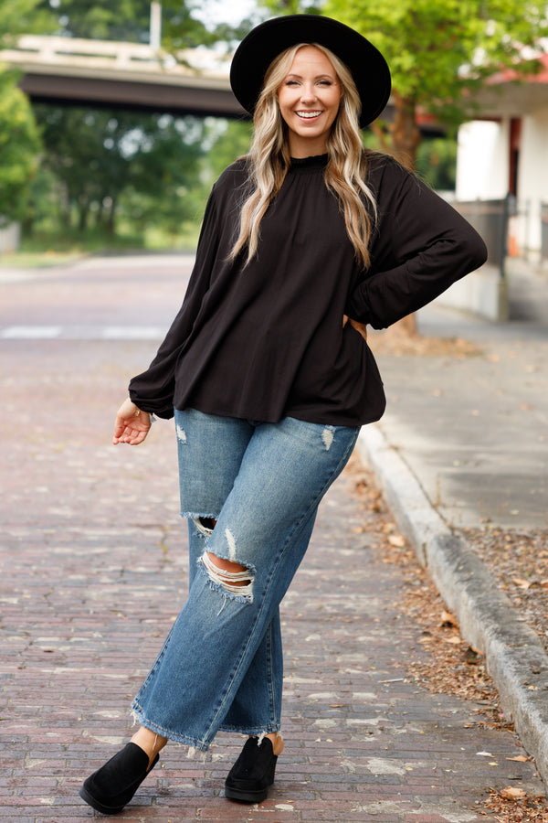 Chic Soul plus size clothing, dark washed distressed jeans with frayed hemline