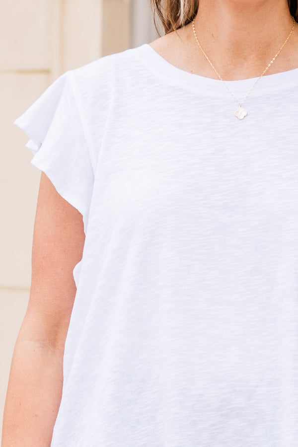 Chic Soul plus size clothing, white short sleeve top with ruffle sleeves