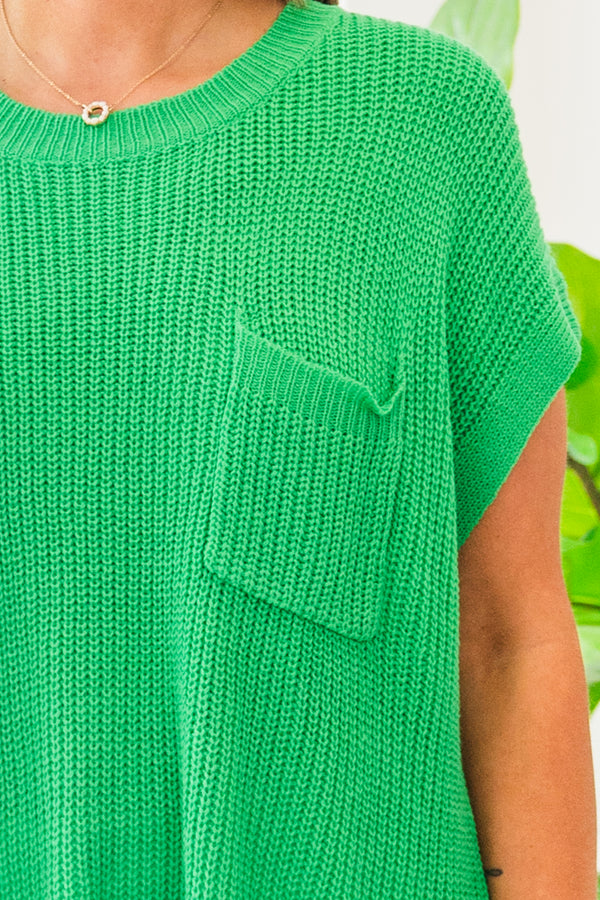 Chic Soul plus size clothing, short-sleeve knit kelly green top with patch pocket