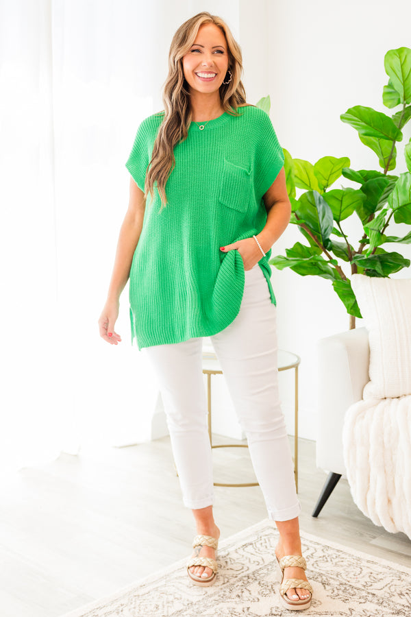 Chic Soul plus size clothing, short-sleeve knit kelly green top with patch pocket