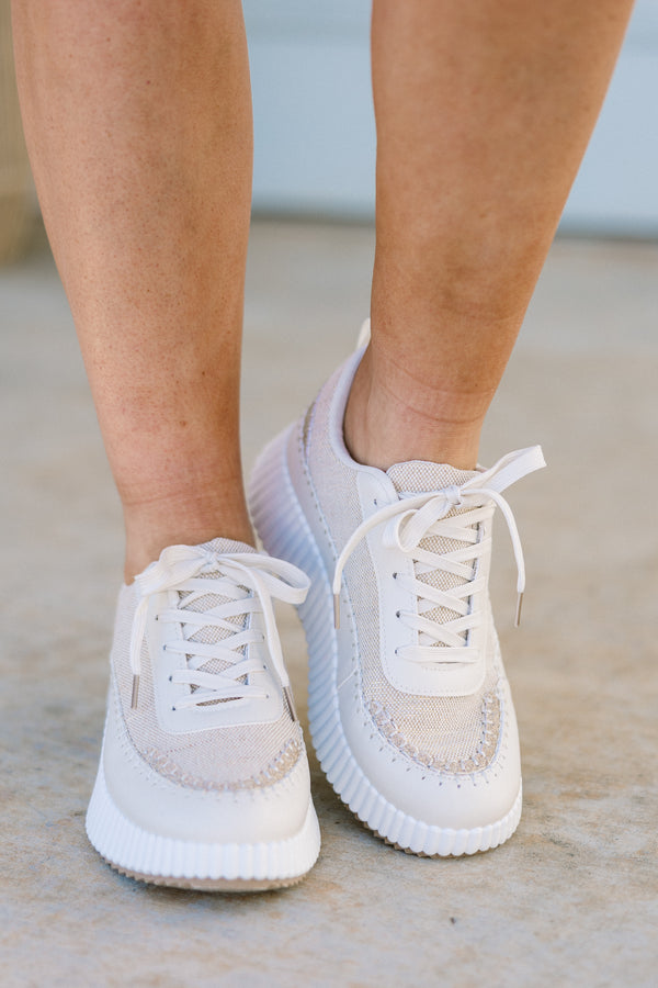 Chic Soul plus size clothing, beige platform lace-up sneakers with a white ribbed sole 