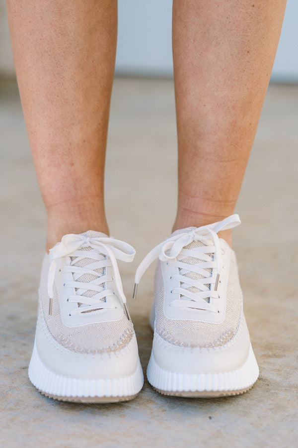 Chic Soul plus size clothing, beige platform lace-up sneakers with a white ribbed sole 