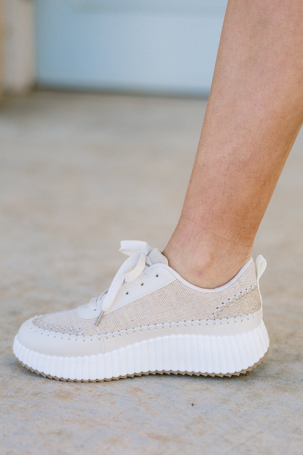 Chic Soul plus size clothing, beige platform lace-up sneakers with a white ribbed sole 