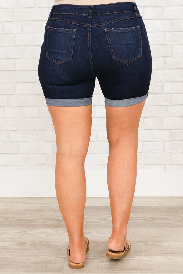 Chic Soul plus size clothing, navy blue denim shorts