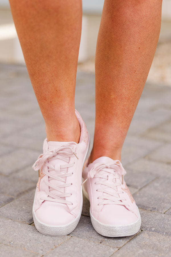 Chic Soul plus size clothing, light pink sneakers with rhinestone star on the side