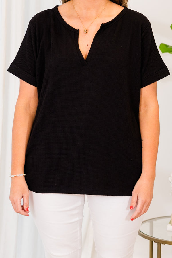 Chic Soul plus size clothing, short sleeve small v-neckline black top