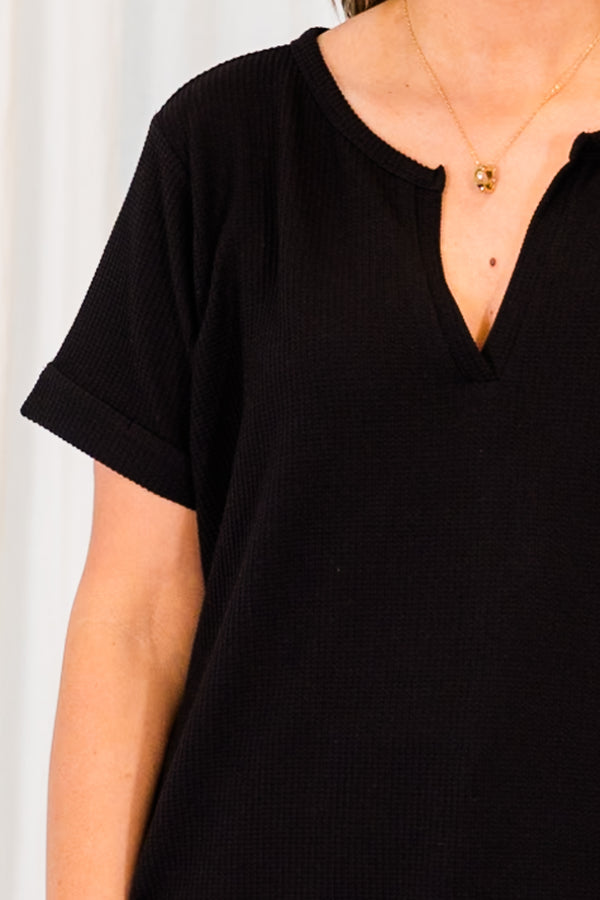 Chic Soul plus size clothing, short sleeve small v-neckline black top