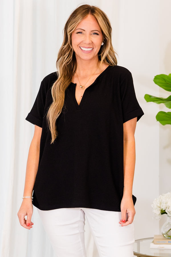Chic Soul plus size clothing, short sleeve small v-neckline black top
