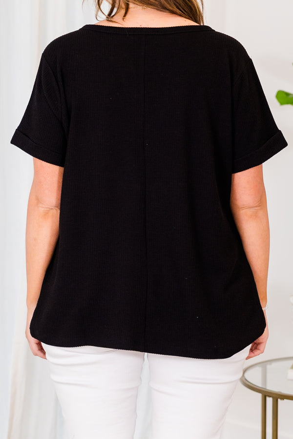 Chic Soul plus size clothing, short sleeve small v-neckline black top