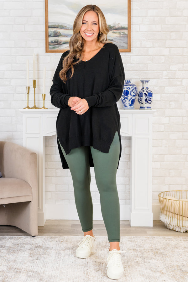 Chic Soul plus size clothing, smoked spruce ankle length green leggings with stretchy waistband detail 