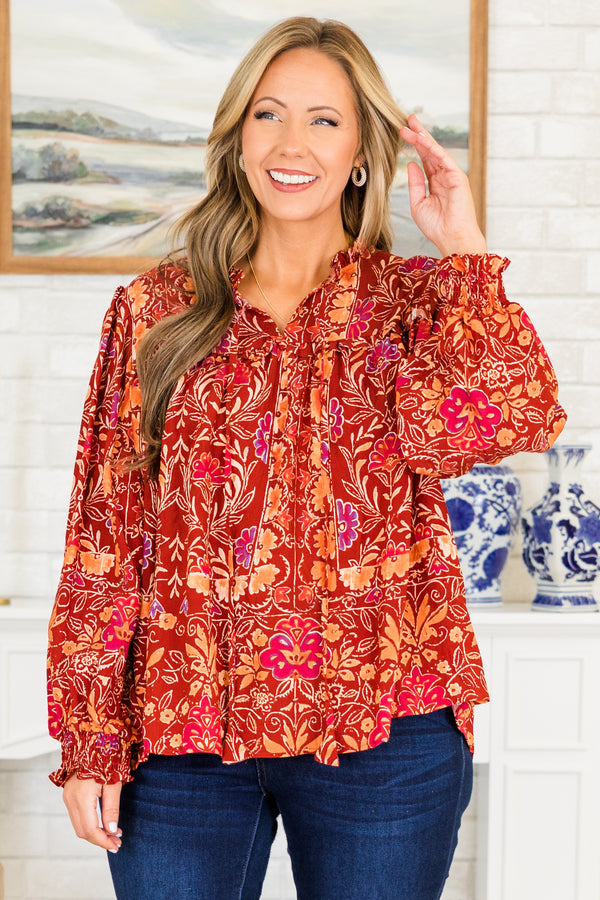 Life On The Ranch Top, Red Multi