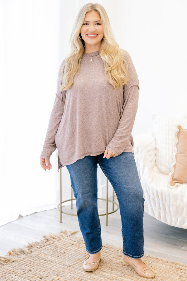 Chic Soul plus size clothing, light brown long sleeve casual top