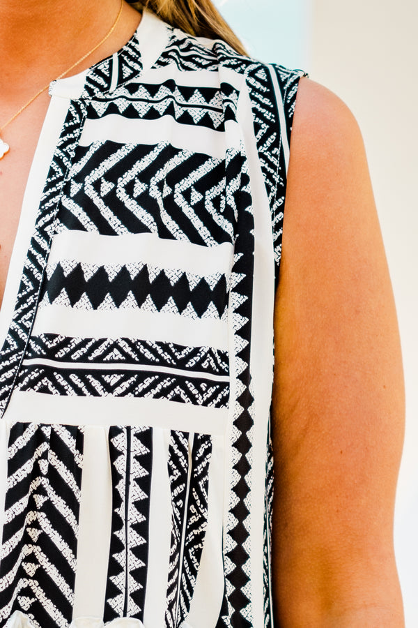 Chic soul Plus size clothing, black sleeveless baby doll dress with Aztec pattern