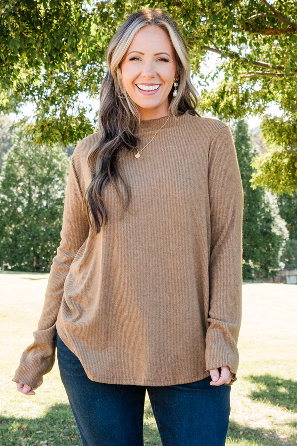 Chic Soul plus size clothing, mocha colored fitted long sleeve regular length top layering piece