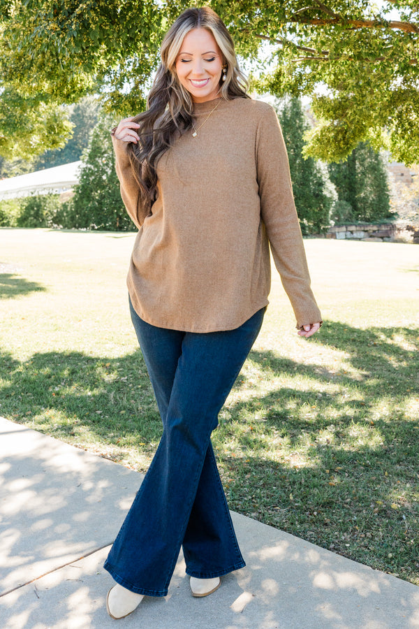 Chic Soul plus size clothing, mocha colored fitted long sleeve regular length top layering piece