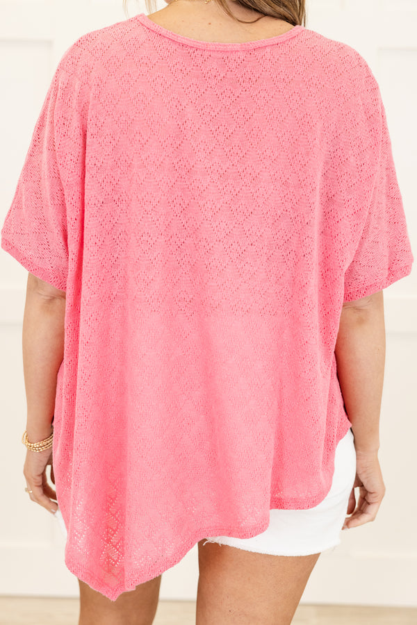 Chic Soul plus size clothing, short-sleeve dusty pink knit top with a high-scoop-neckline 