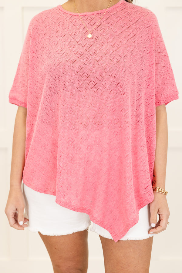 Chic Soul plus size clothing, short-sleeve dusty pink knit top with a high-scoop-neckline 