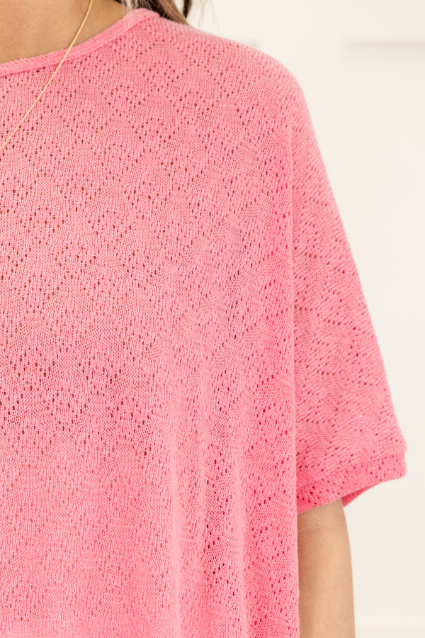 Chic Soul plus size clothing, short-sleeve dusty pink knit top with a high-scoop-neckline 