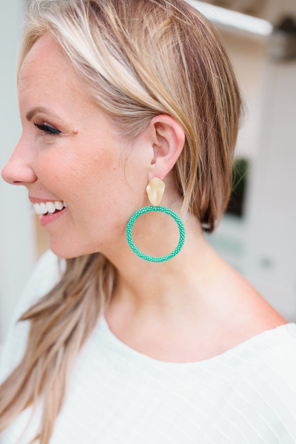 Chic Soul plus size clothing, teal beaded hoop earrings with gold stud