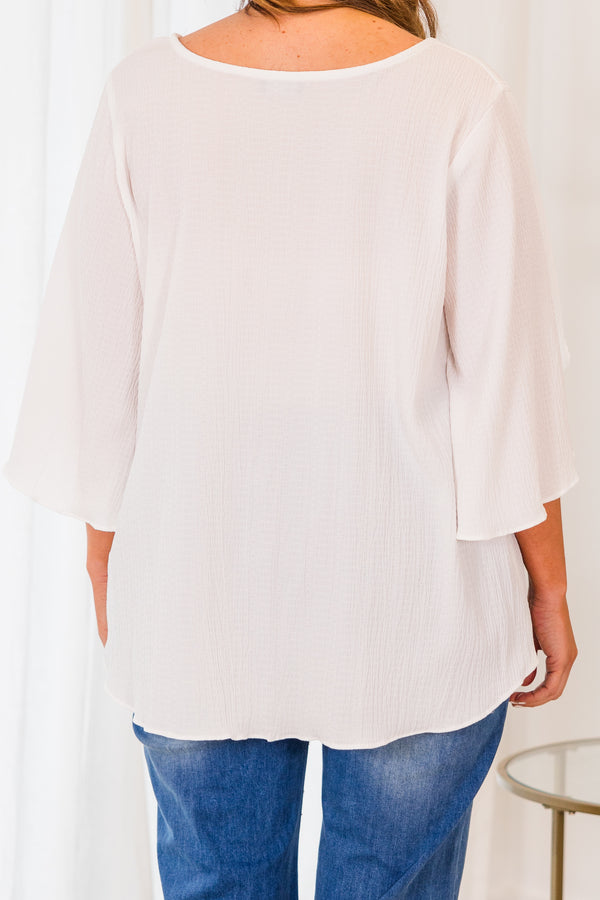 Chic Soul plus size clothing, white plain top with short ruffle flutter sleeves with round neckline