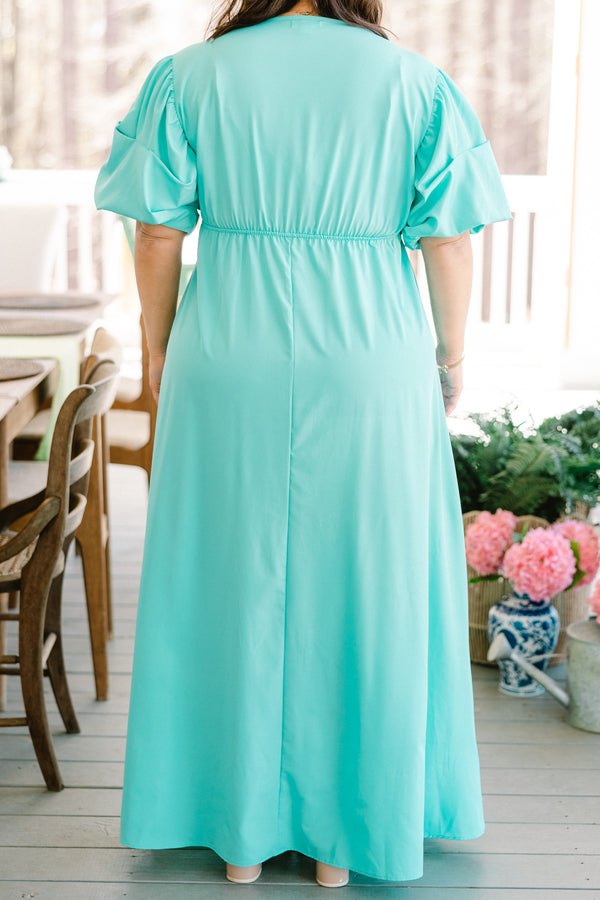 Chic Soul plus size clothing, short sleeve seafoam green maxi dress with waist tie