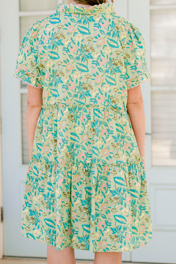 Chic Soul plus size clothing, green floral short dress with button down front