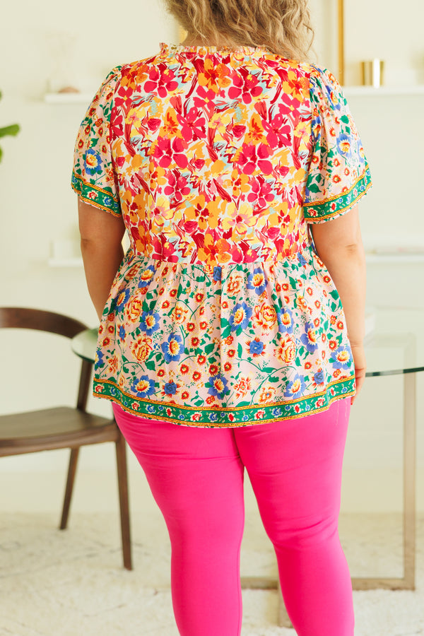Chic Soul plus size clothing, multicolor floral pattern flowy babydoll top with tassel strings