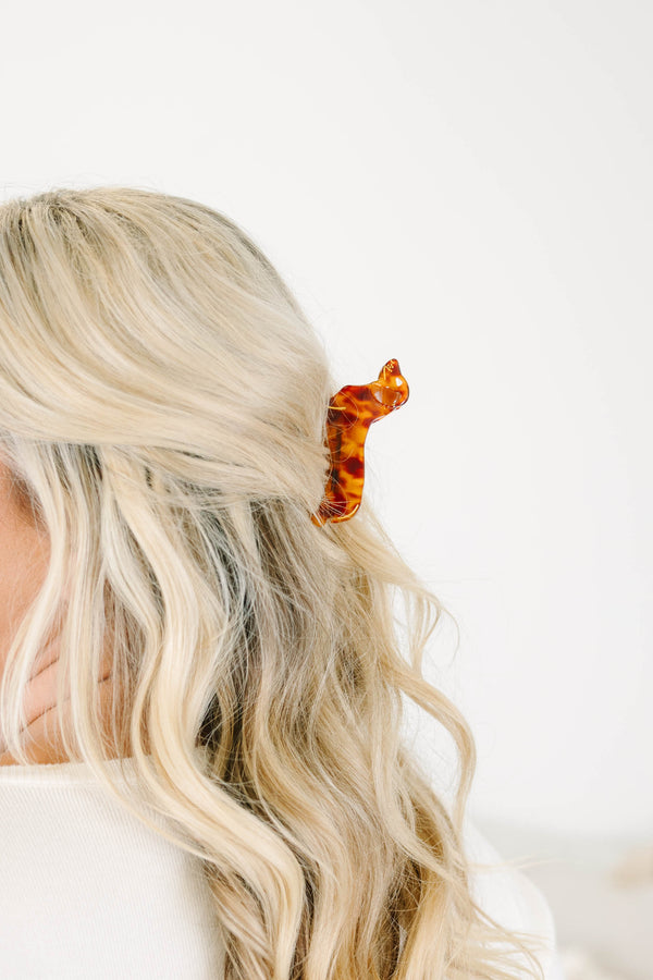 Plus Size brown tortoise-patterned dachshund-shaped hair claw clip 