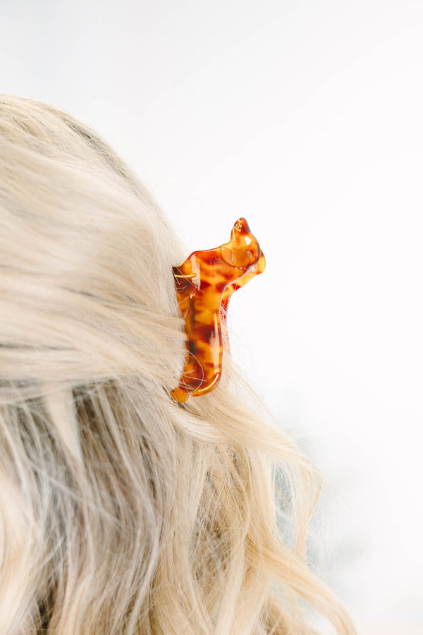 Plus Size brown tortoise-patterned dachshund-shaped hair claw clip 