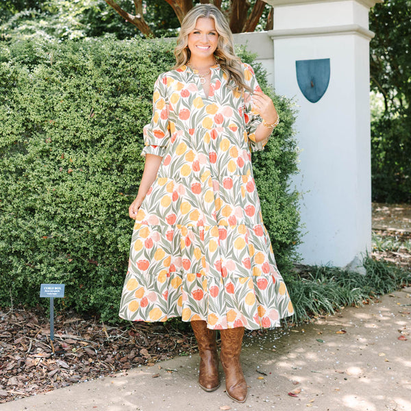 Love You So Dress, Taupe Floral
