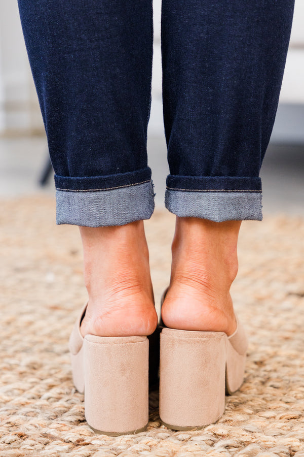 Chic Soul plus size clothing, taupe platform block heels with thick strap on top