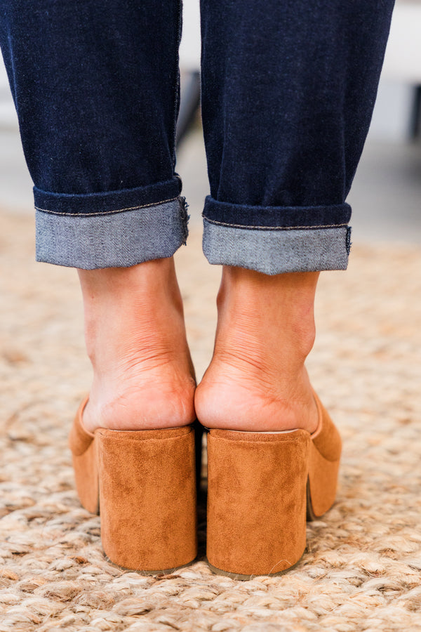 Chic Soul plus size clothing, whiskey suede chunky platform block heels with thick strap on top