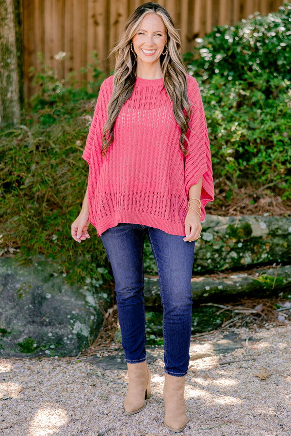 Chic Soul plus size clothing, dark rose half sleeve sweater with an woven texture 