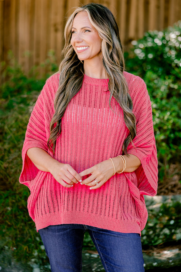 Chic Soul plus size clothing, dark rose half sleeve sweater with an woven texture 