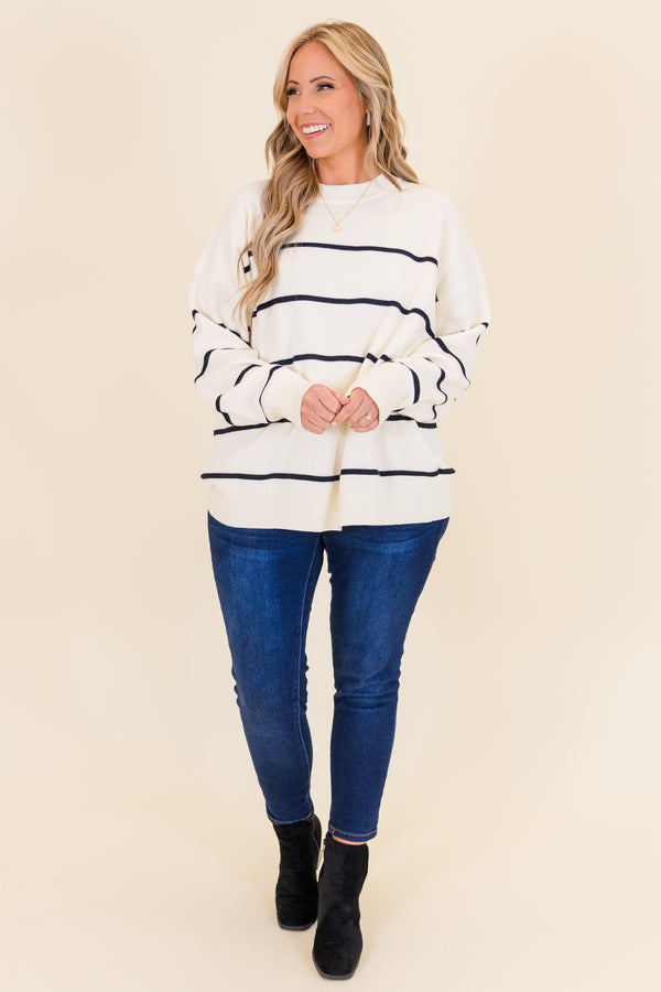Lux Stripe Sweater, White
