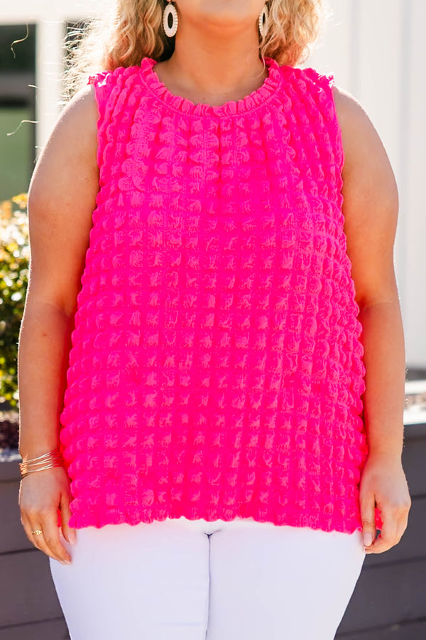 Chic Soul plus size clothing, Solid hot pink tank top with lifted geometric square print
