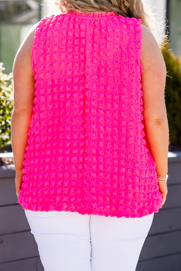 Chic Soul plus size clothing, Solid hot pink tank top with lifted geometric square print