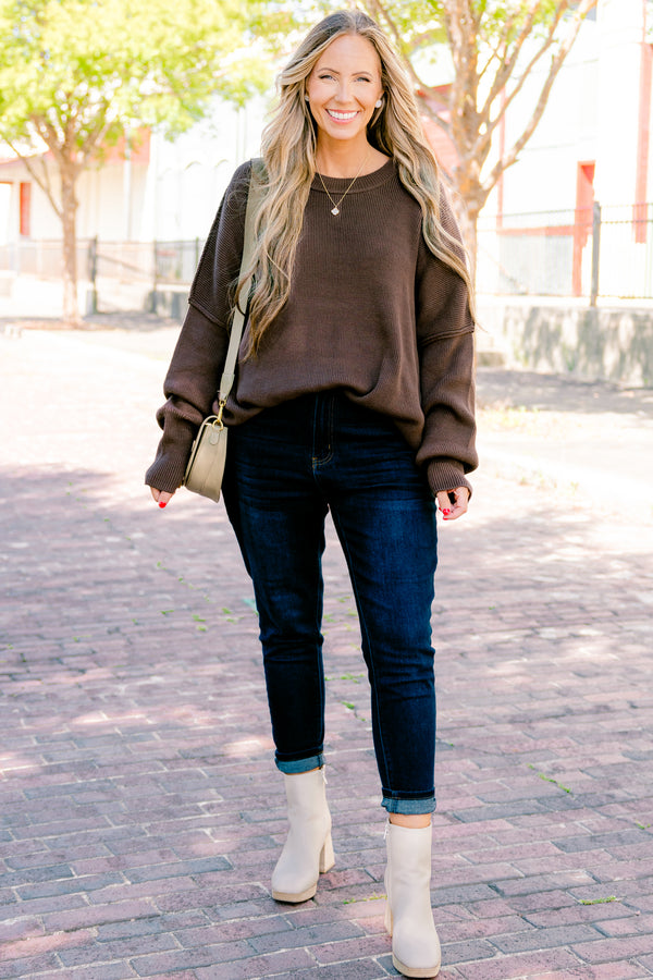 Chic Soul plus size clothing, Mocha long sleeve sweater with a high neck and stitching details on the sleeves