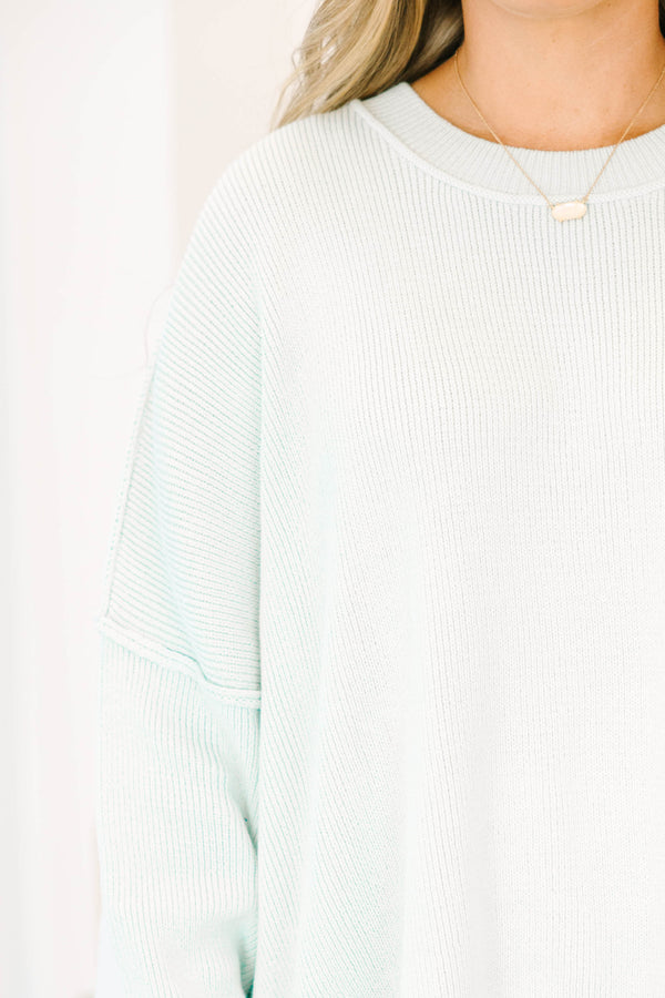 Chic Soul plus size clothing, sage color knit sweater with bubble sleeves