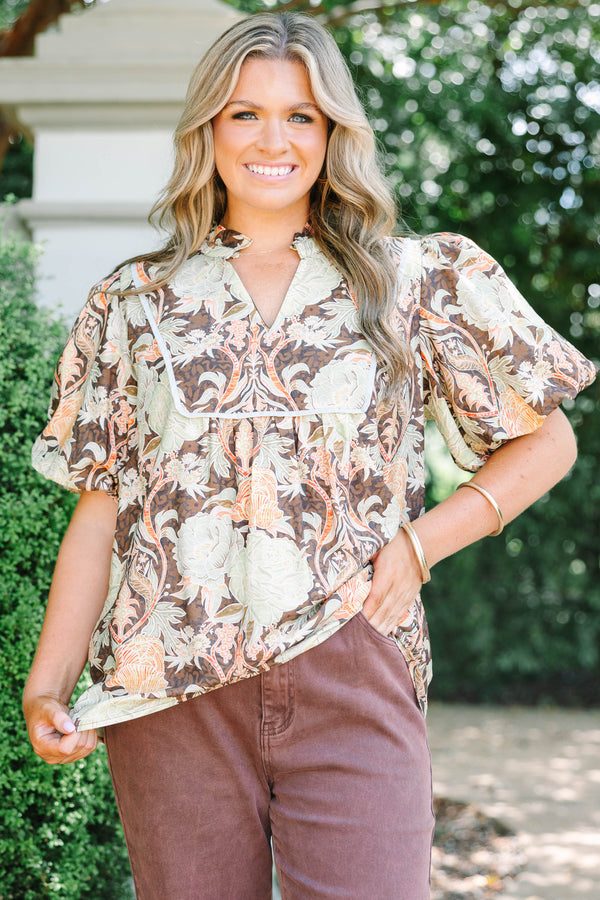 Make It Fun Top, Brown