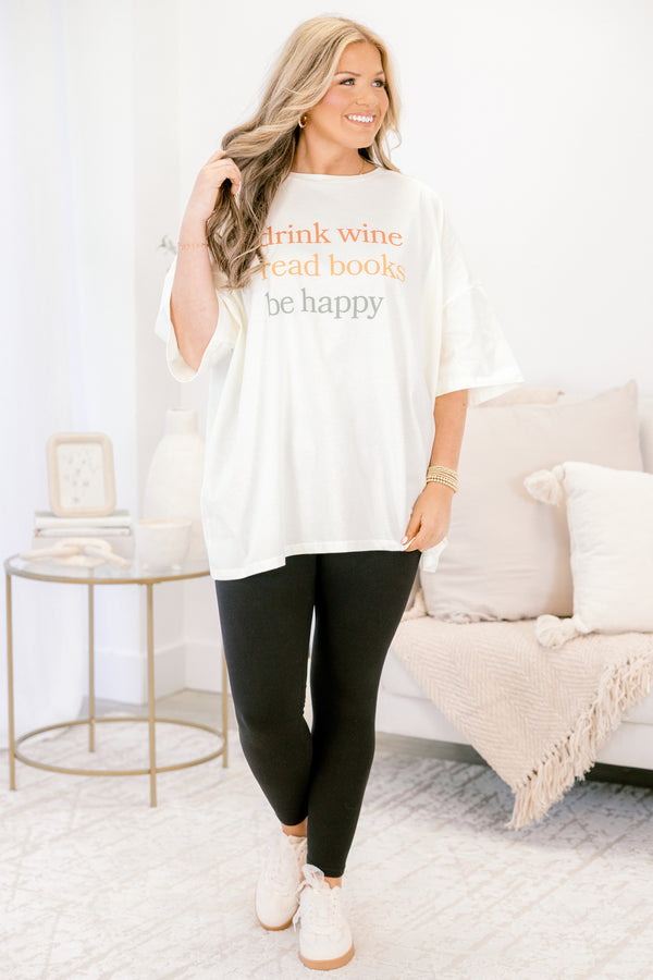 Chic Soul plus size clothing, ivory white short sleeve boyfriend tee with 