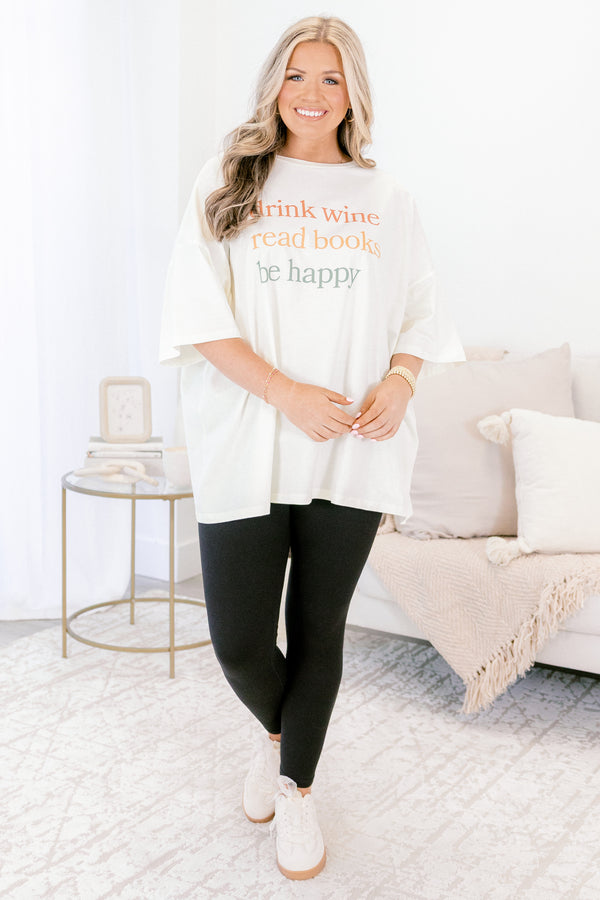 Chic Soul plus size clothing, ivory white short sleeve boyfriend tee with 