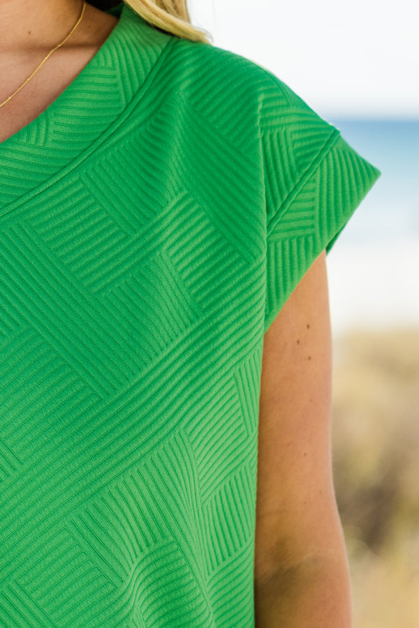 Chic Soul plus size clothing, short-sleeve kelly green top with a v-neckline and ribbed material 