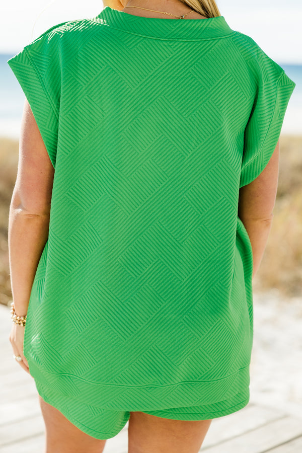 Chic Soul plus size clothing, short-sleeve kelly green top with a v-neckline and ribbed material 