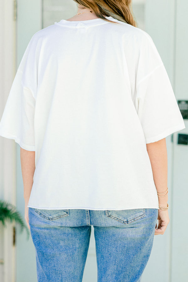 Chic Soul Plus size clothing, white short sleeve graphic tee with the words 