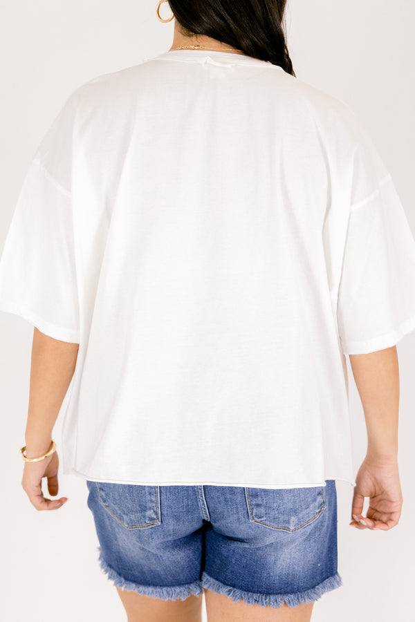 Chic Soul plus size clothing, short sleeve white graphic tee with the saying 